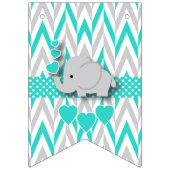 Bannière À Fanions Turquoise, Baby shower d'éléphant gris blanc (Premier drapeau)