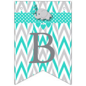 Bannière À Fanions Turquoise, Baby shower d'éléphant gris blanc (Troisième drapeau)