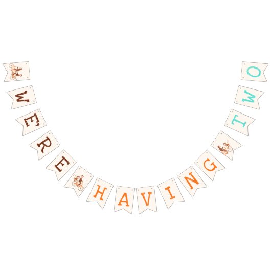 Bannière À Fanions Twins Baby shower mignon singe double problème (Tout)