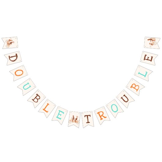 Bannière À Fanions Twins Baby shower mignon singe double problème (Tout)