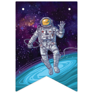 Bannière À Fanions  Un astronaute dans l'espace avec les étoiles et 