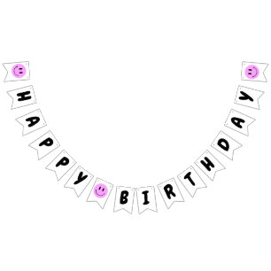 Bannière À Fanions Un heureux Mec/Gal 1er Anniversaire Violet Smiley