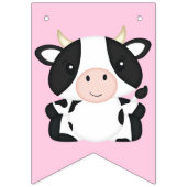 Bannière À Fanions Vache fête d'anniversaire rose (Premier drapeau)