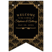 Bannière À Fanions Ventilateur Art déco noir et or Mariage Bann (Premier drapeau)