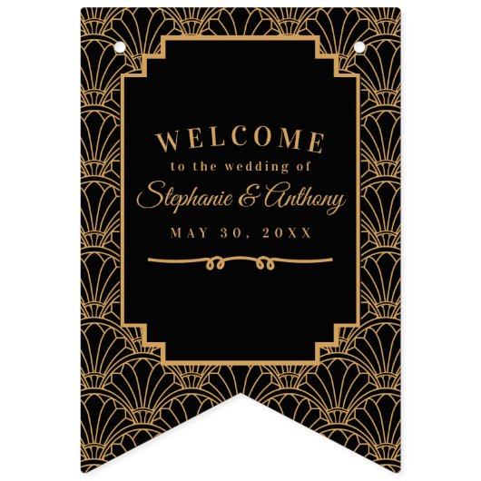 Bannière À Fanions Ventilateur Art déco noir et or Mariage Bann (Troisième drapeau)