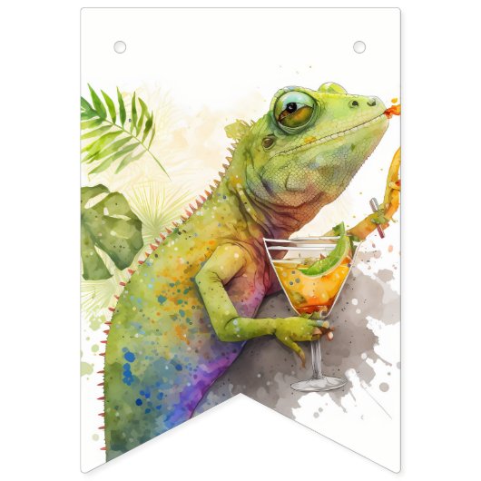 Bannière À Fanions Vibes d'été Aquarelle Chameleon - Anniversaire (Premier drapeau)