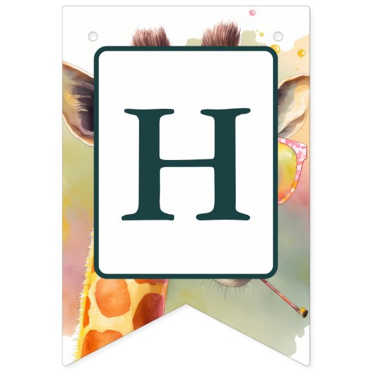 Bannière À Fanions Vibes d'été Aquarelle Giraffe - Anniversaire (Deuxième drapeau)