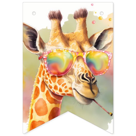 Bannière À Fanions Vibes d'été Aquarelle Giraffe - Anniversaire (Premier drapeau)