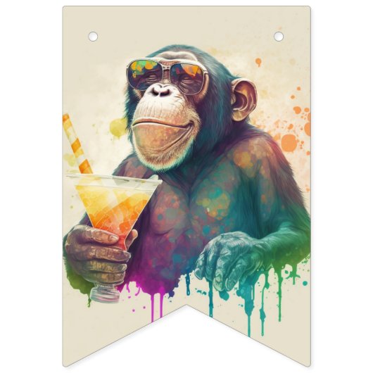 Bannière À Fanions Vibes d'été Aquarelle Singe - Anniversaire (Premier drapeau)