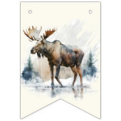 Bannière À Fanions Vibes d'hiver Aquarelle Moose - Anniversaire (Premier drapeau)