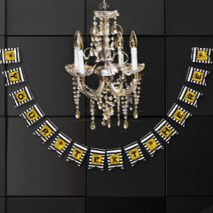 Bannière À Fanions Votre texte ici Gold, Black and White Stripe