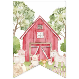 Bannière À Fanions Watercolor Farm Animals Birthday Banner