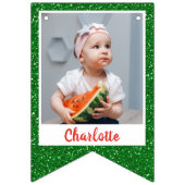 Bannière À Fanions Watermelon Green Parties scintillant Custom 3 Phot (Premier drapeau)