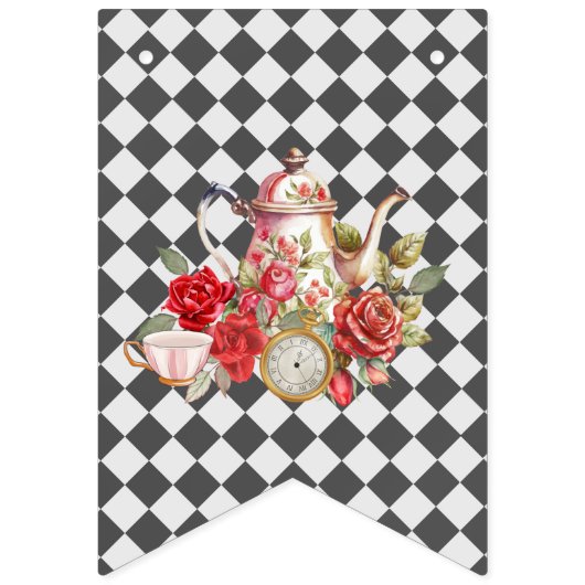 Bannière À Fanions Whimsical Alice Mad Hatter Pays des merveilles Ann (Premier drapeau)