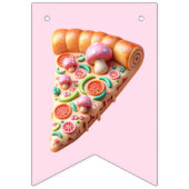 Bannière À Fanions Whimsical Pizza Fête de Champignons Rose Joyeux An (Premier drapeau)