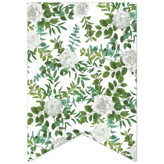 Bannière À Fanions White Peony & Rose Floral Mariage (Premier drapeau)