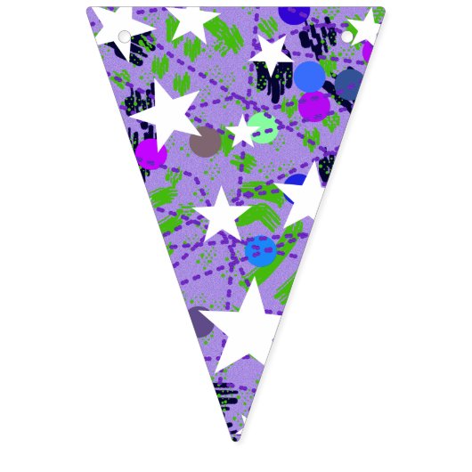 Bannière À Fanions White Stars Purple Mint Green Happy Birthday Fun (Premier drapeau)