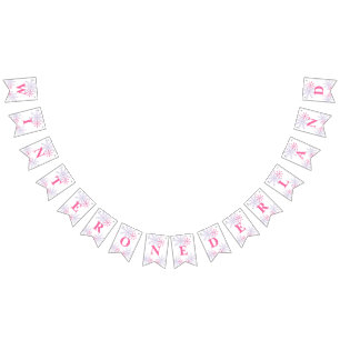 Bannière À Fanions Winter Onederland 1er Anniversaire Rose mignon Mod