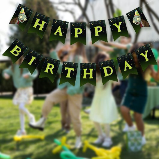 Bannière À Fanions Zombie Joyeux Anniversaire Garçon Halloween Monstr