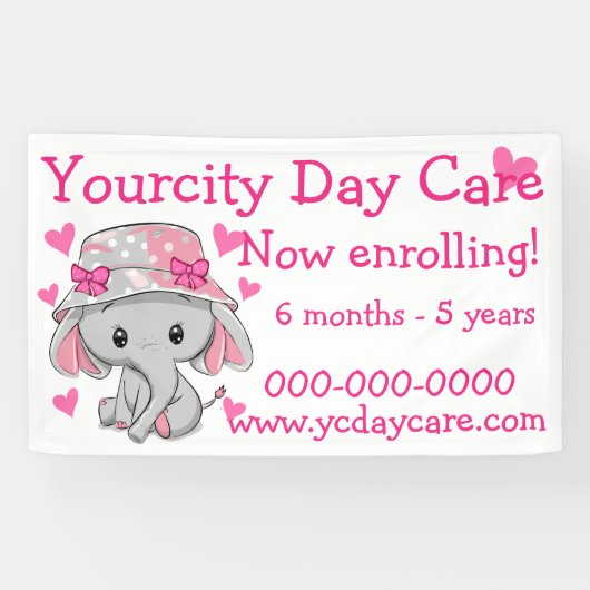 Bannière adorable bébé éléphant fille (Horizontal)