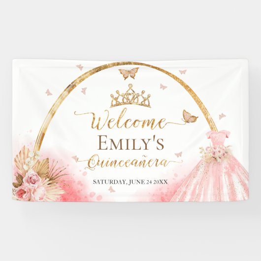 Bannière Affiche de bienvenue Quinceanera | Boho r (Horizontal)