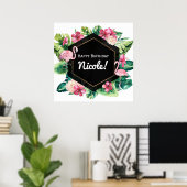 Bannière affiche de flamants roses d'hibiscus de f (Bureau à domicile)