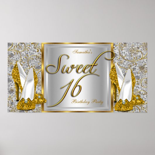 Bannière Affiche Sweet 16 Or Argent (Devant)