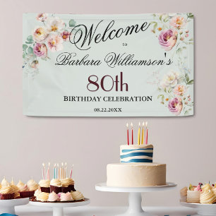 Bannière Aquarelle Florale Bienvenue 80e Anniversa