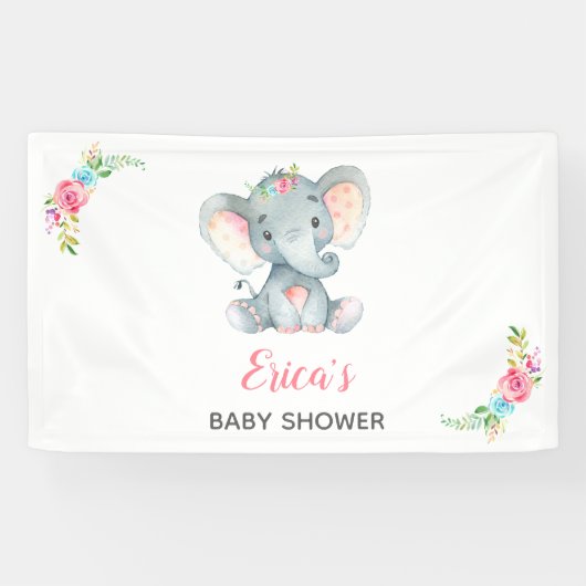Bannière arrière-plan Baby shower floral éléphant  (Horizontal)