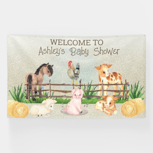 Bannière Baby shower Barnyard Animaux de ferme (Horizontal)