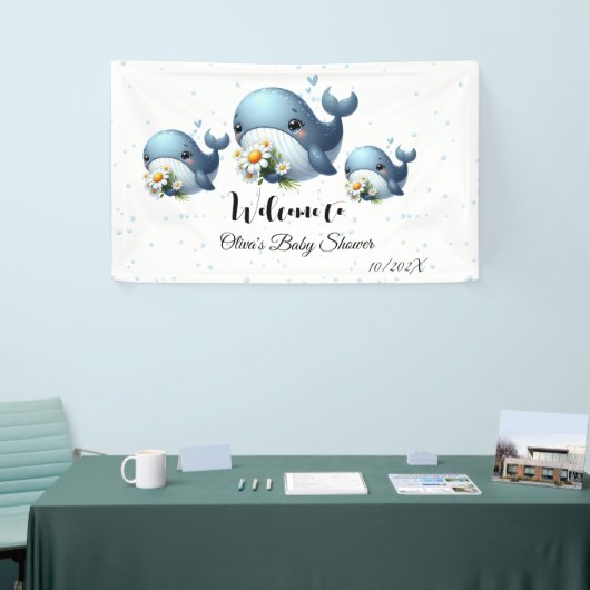 Bannière Baby shower Bébé mignonne baleine (Salon professionnel)