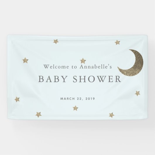 Bannière Baby shower bleu Gold Stars & Moon (Horizontal)