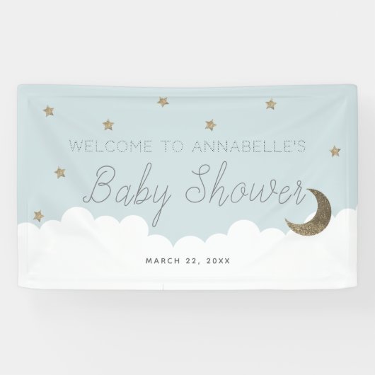 Bannière Baby shower bleu Gold Stars & Moon (Horizontal)