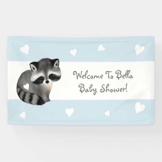 Bannière Baby shower Blue Heart Raccoon (Horizontal)