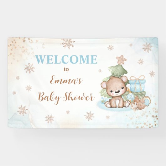 Bannière Baby shower de l'ours de Noël bleu (Horizontal)