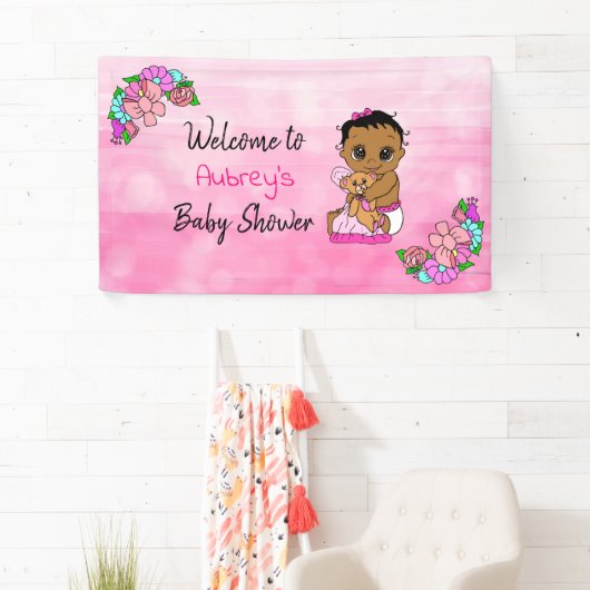 Bannière Baby shower fille, Bébé fille rose (En situation)