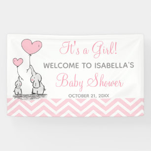 Bannière Baby shower fille Chevron rose Elephant