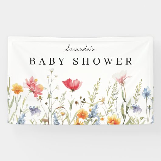 Bannière Baby shower Fleur sauvage aquarelle (Horizontal)