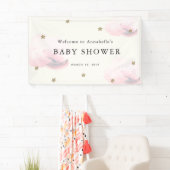 Bannière Baby shower Gold Stars & Clouds Rose (En situation)