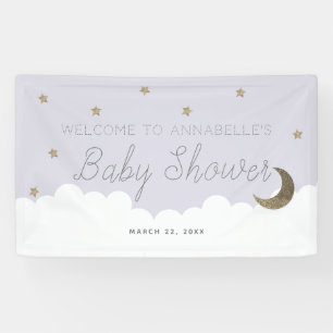 Bannière Baby shower Gold Stars & Moon Lilac