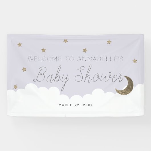 Bannière Baby shower Gold Stars & Moon Lilac (Horizontal)