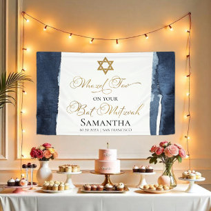 Bannière bat mitzvah Aquarelle bleu marine Abstr