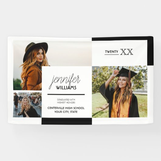 Bannière Black 3 Photo Graduation (Horizontal)