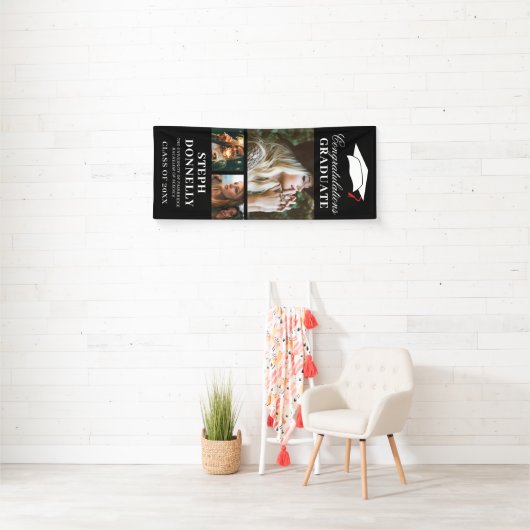 Bannière Black 3 Picture Graduation Party (En situation)