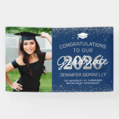 Bannière Bleu & Argent Elégante Photo Graduation (Horizontal)