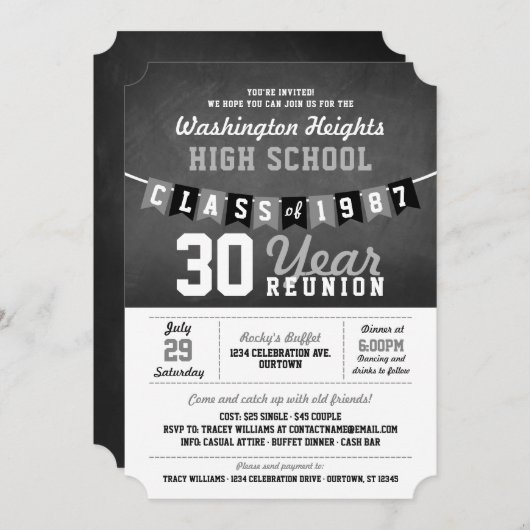 Bannière Chalkboard High School Reunion Invitation (Devant / Derrière)