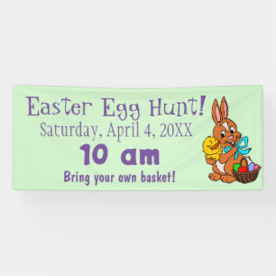 Bannière chasse aux oeufs de Pâques lapin et pouss