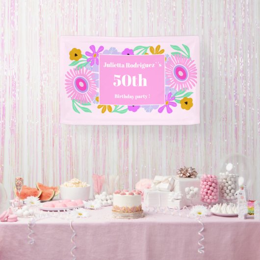 Bannière chic florale moderne rose pour 50e annive (Fête)