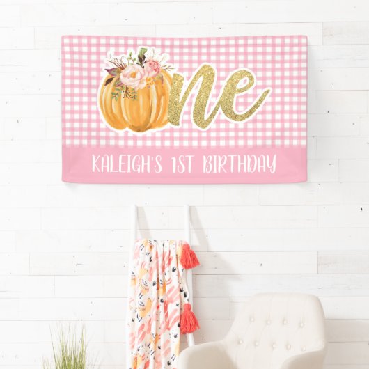 Bannière Citrouille 1er anniversaire - Plaid rose  (En situation)