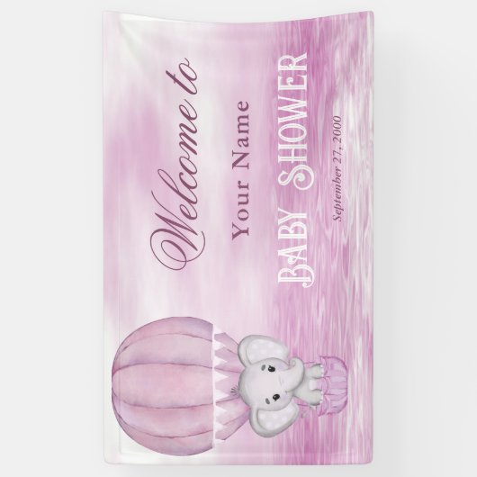 Bannière d'accueil à air chaud pour éléphant rose (Vertical)